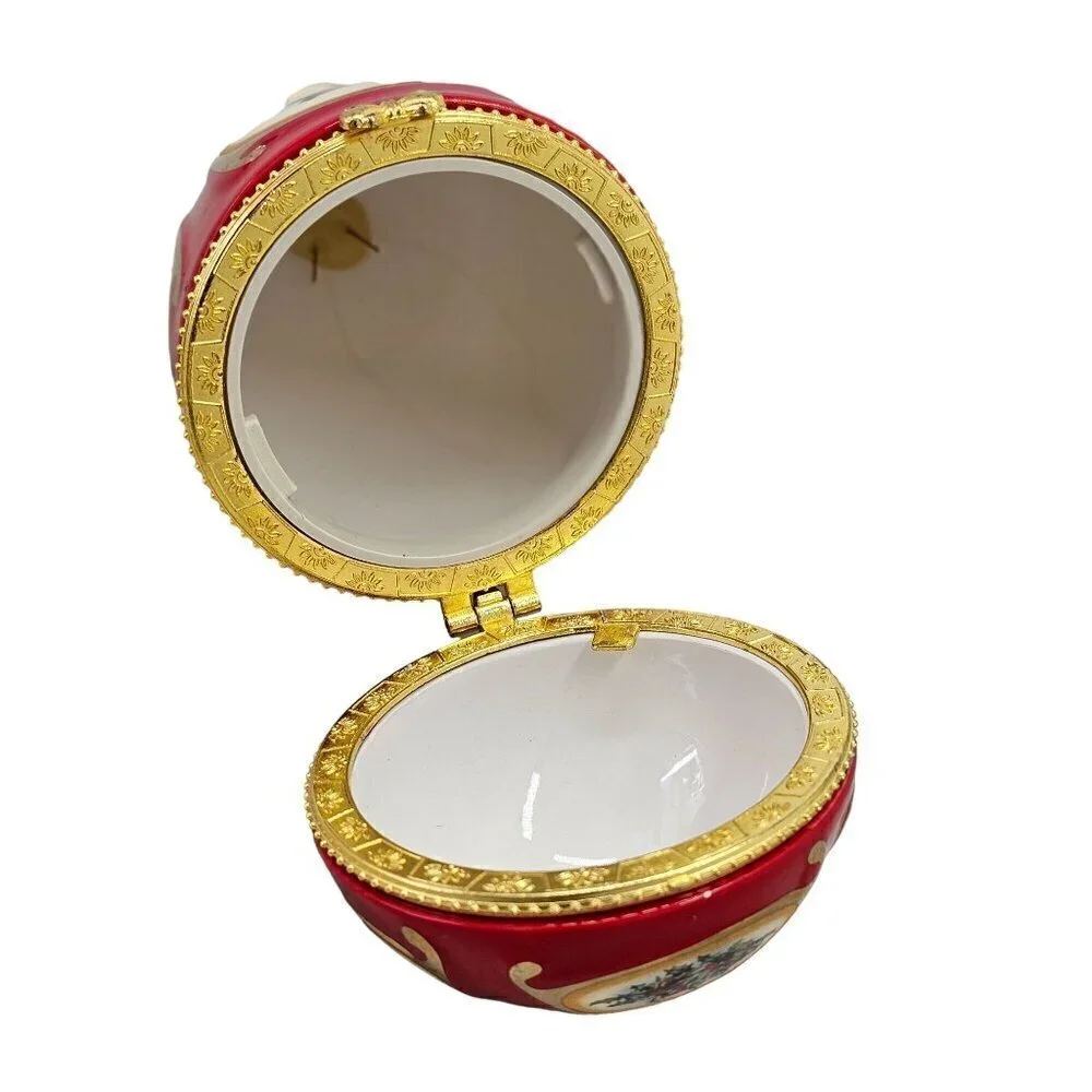 Mr Christmas Red Christmas Gift Box Ceramic Egg Shaped Ornament Gold Latch VTG
